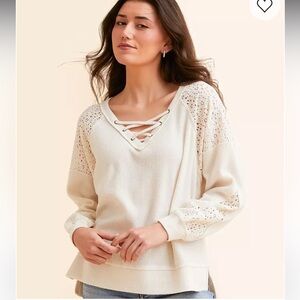 NWOT Daytrip Pieced Lace-Up Ribbed Top